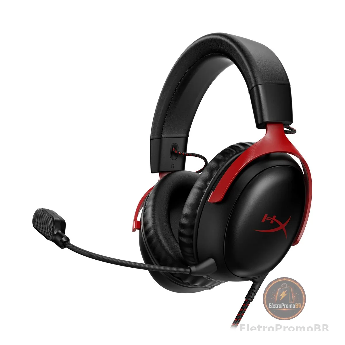Headset Gamer HyperX Cloud III – Compatível com PC, PS5, Xbox Series X|S, Drivers Angulados de 53mm, Áudio DTS, Microfone de 10 mm, USB-C, USB-A, Fio de 3,5 mm, Vermelho e Preto (727A9AA)