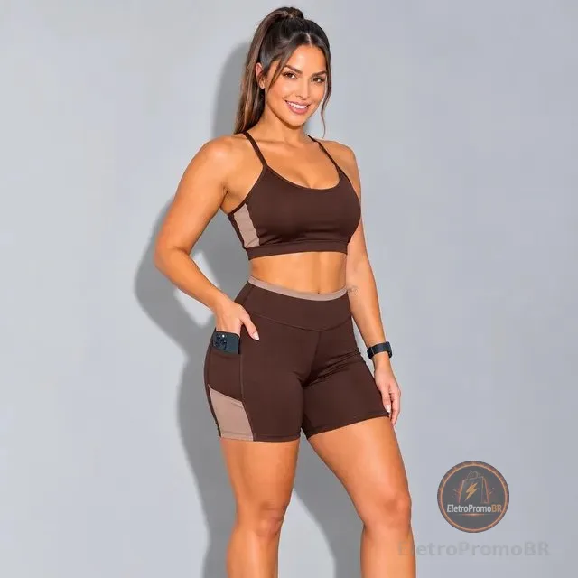 Conjunto Academia Top E Short Com Bolso Zero Transparência