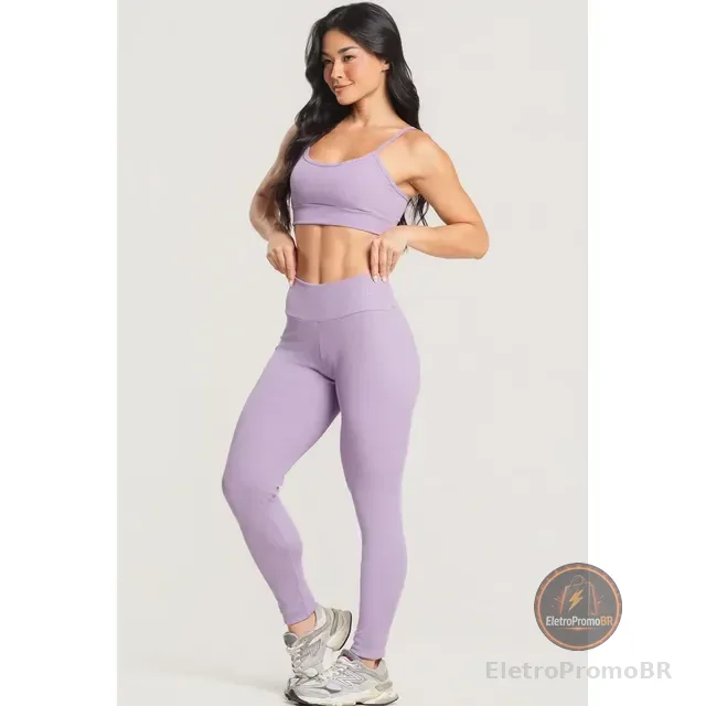 Conjunto De Calça Legging Fitness Canelado Top Academia