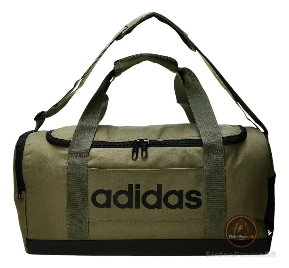 Mala Duffel Pequena Linear Feminino E Masculino adidas Cor Olive Strata / Black Desenho do tecido Liso