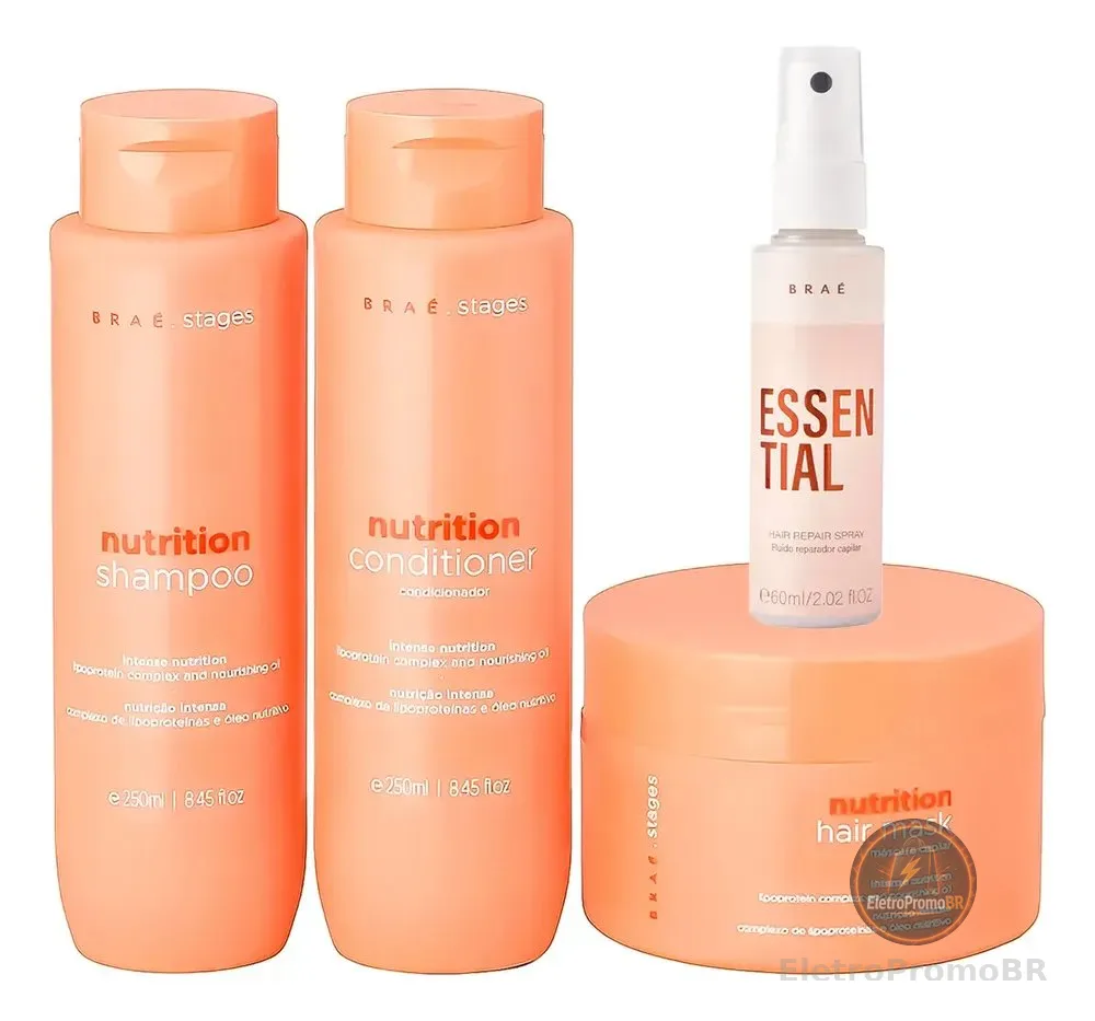 Kit Braé Stages Nutrition Shampoo,cond,másc + Essential 60ml