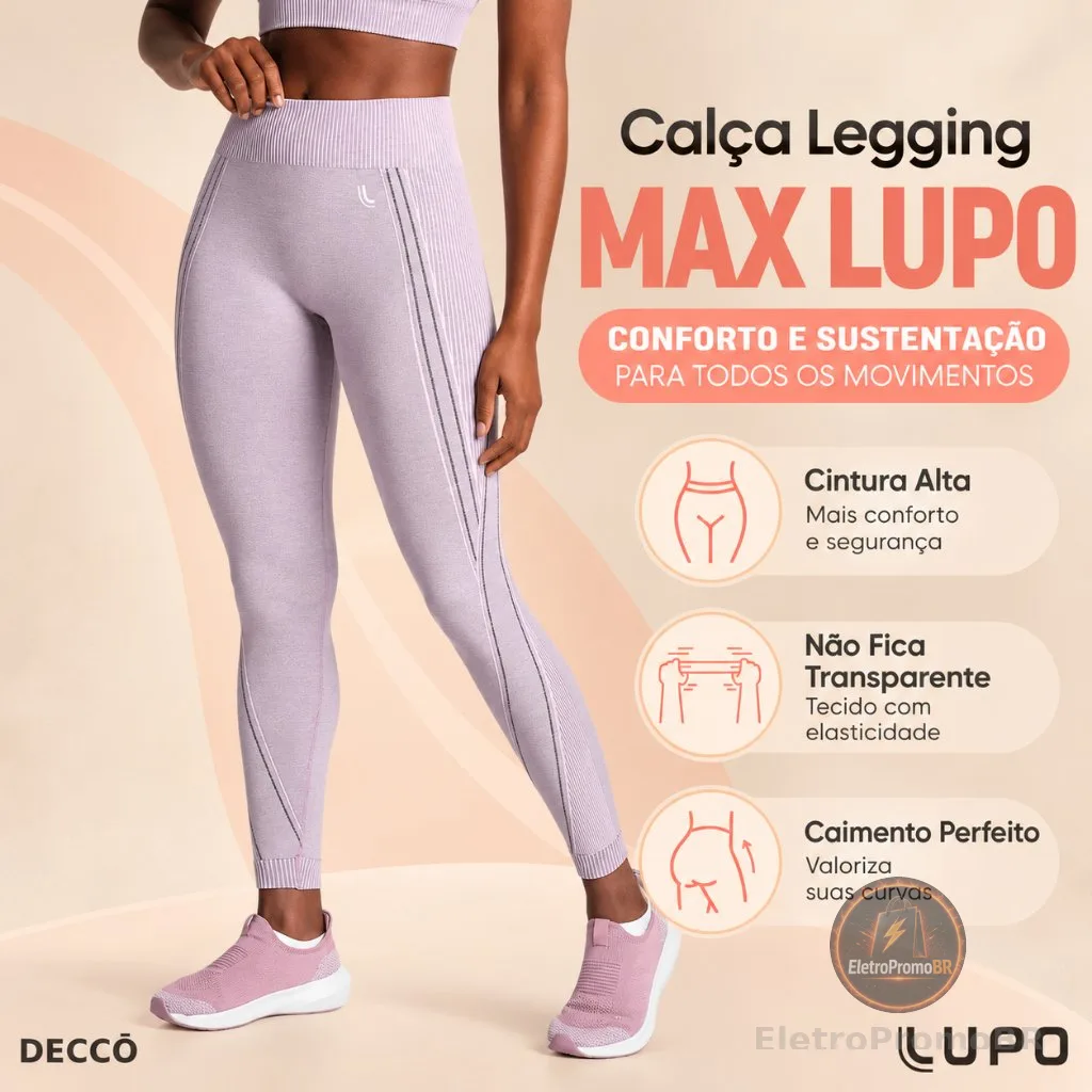 Calça Leg Legging Max Lupo Sport Tecnologia Sem Costura Seamless Dry para Treino de Alto Rendimento