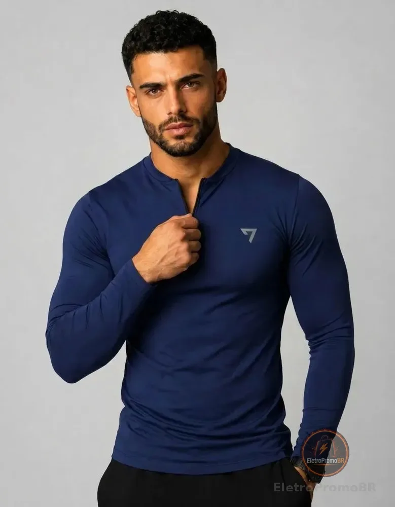 Camisa Térmica Masculina Segunda Pele Manga Longa Com Zíper Azul-marinho G