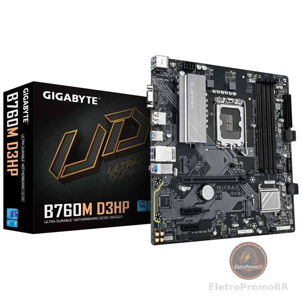Placa Mãe Gigabyte B760M D3HP (LGA 1700/4xDDR5/HDMI/DP/VGA/M.2/USB 3.2)