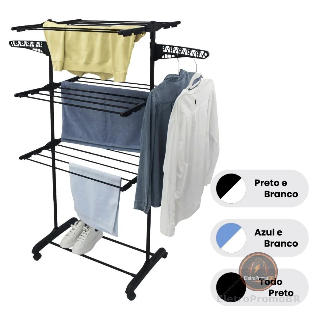 Varal De Chão Roupa Calcinha Grade 3 Andares Dobrável Portátil