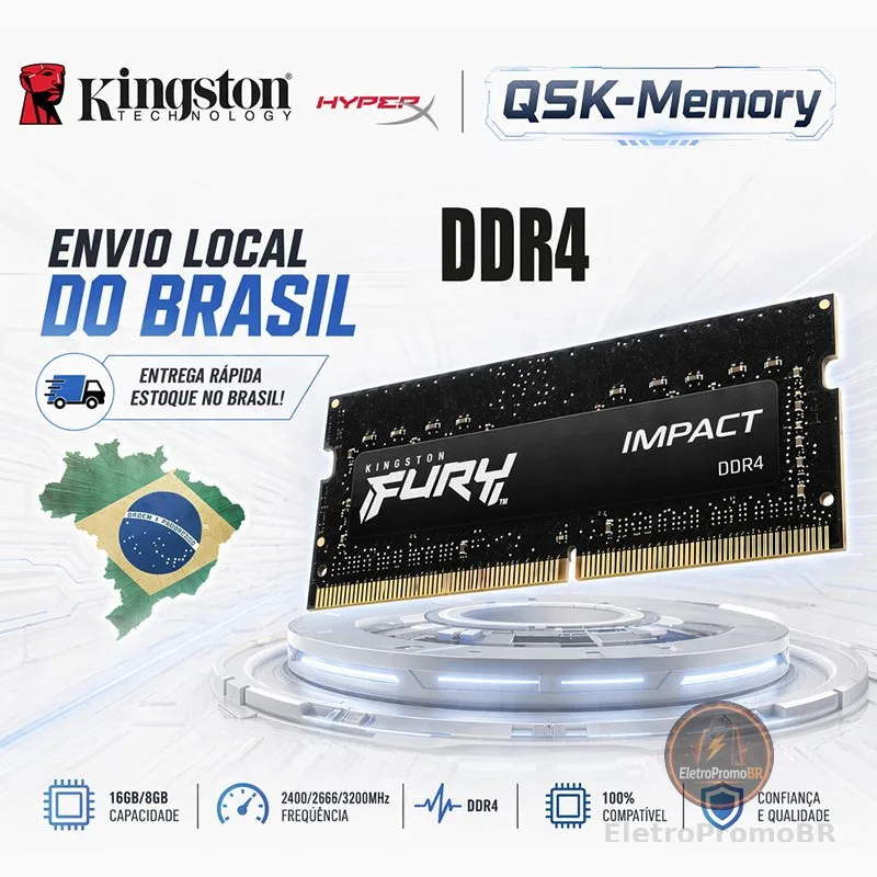 Kingston Memória RAM Notebook DDR4 8GB 16GB 2400 2666 3200MHz 1.2V SODIMM - Estoque BR Envio 24h