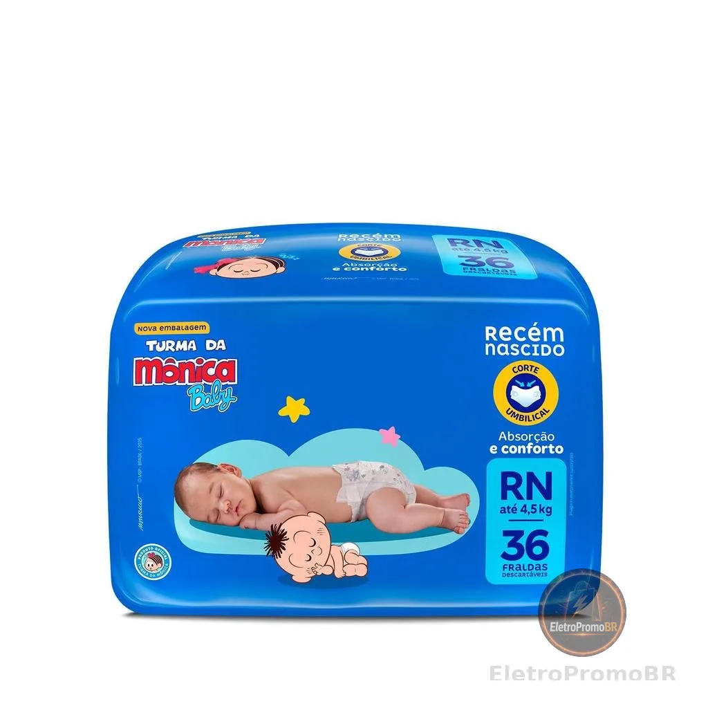 Fralda Turma da Mônica Baby Jumbo RN com 36un