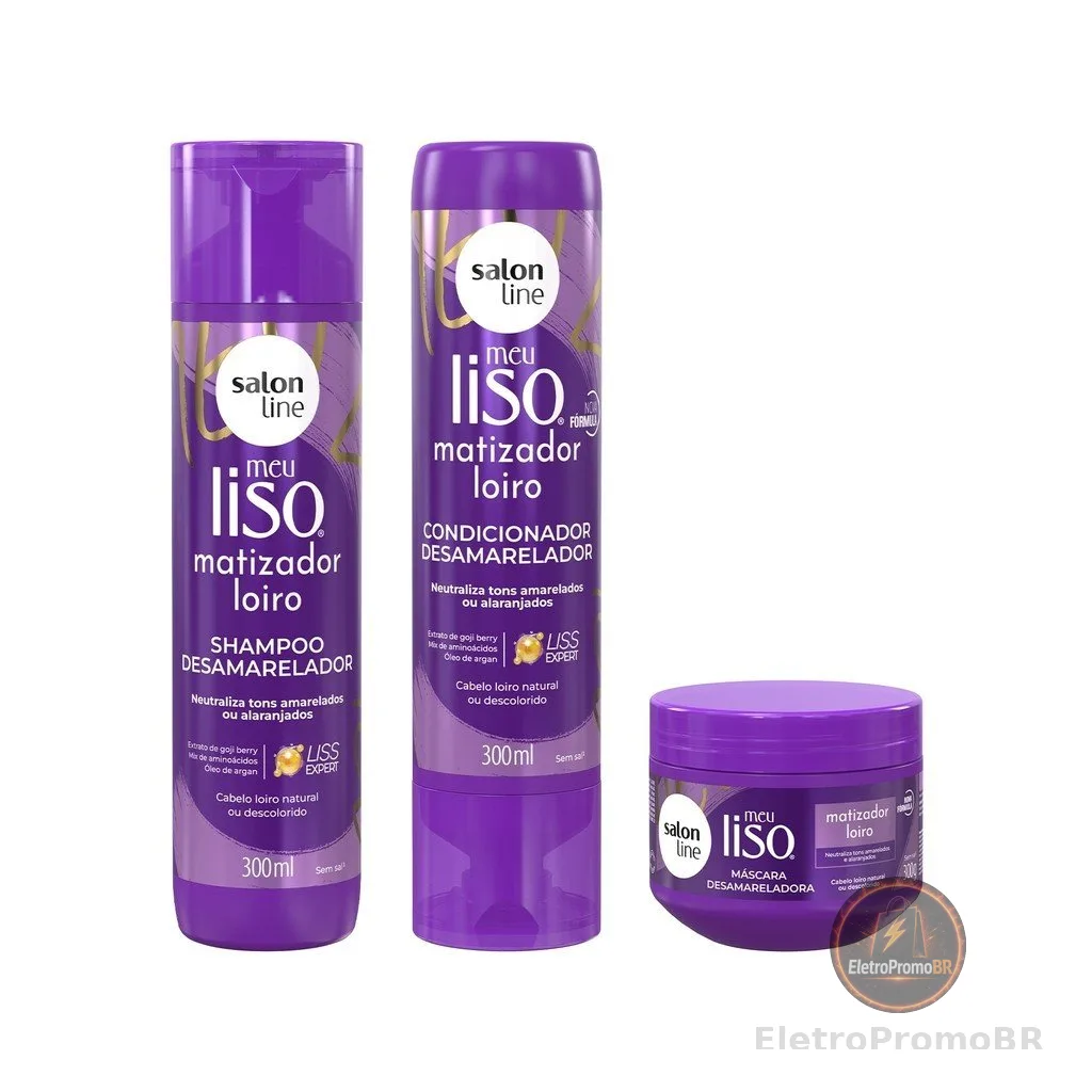 Combo Matizador Loiros Shampoo + Máscara + Condicionador Meu Liso Salon Line