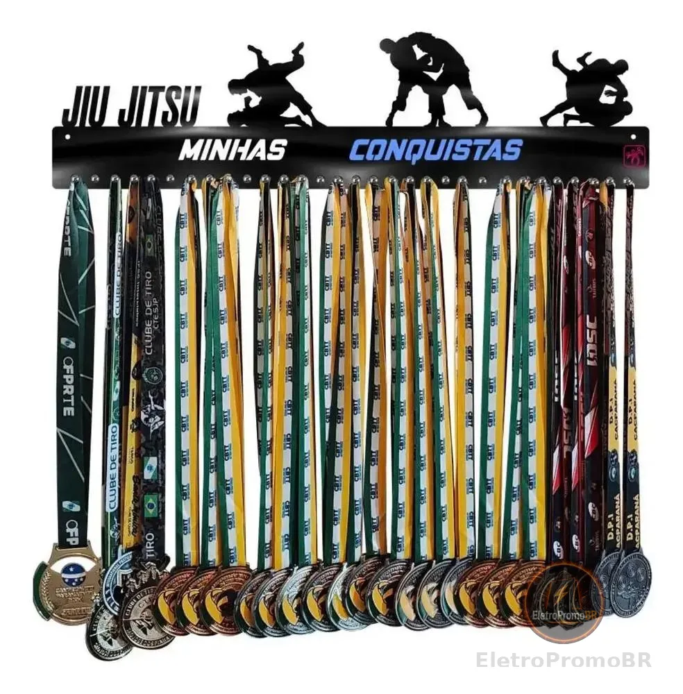Medalheiro Jiu Jitsu Masc Para Até 100 Medalhas Modelo 2 Preto