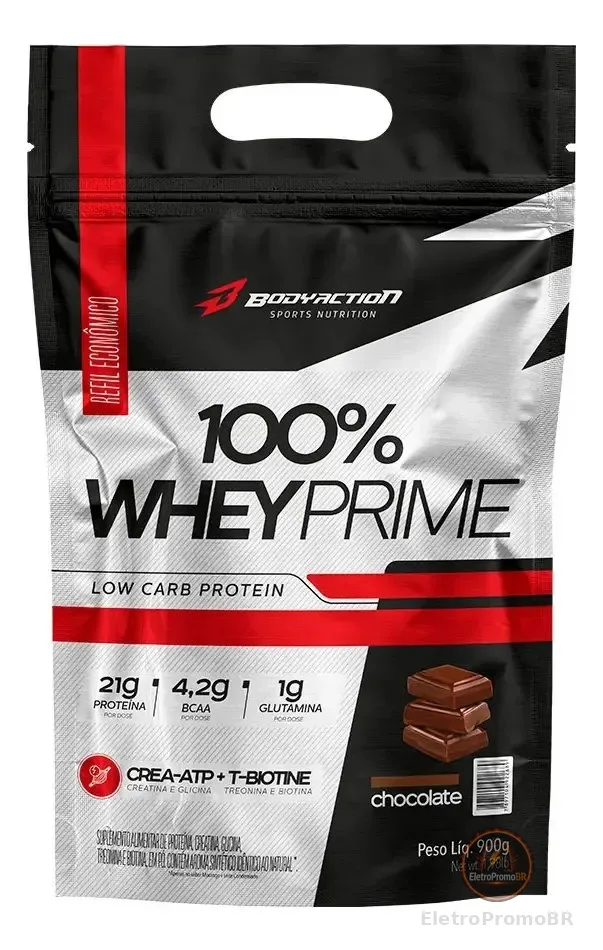 100% Whey Prime 900g Protein Low Carb - Body Action Sabor Chocolate