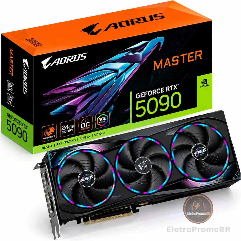 Placa de Vídeo Gigabyte AORUS Master 32GB GeForce RTX5090 GDDR7 - GV-N5090AORUS M-32GD
