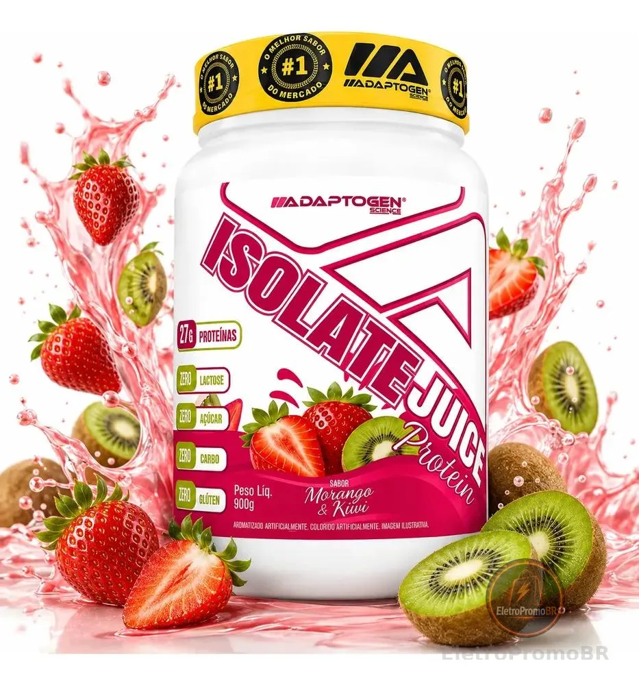 Whey Protein Isolado Juice Adaptogen 900g Morango Kiwi Morango Kiwi