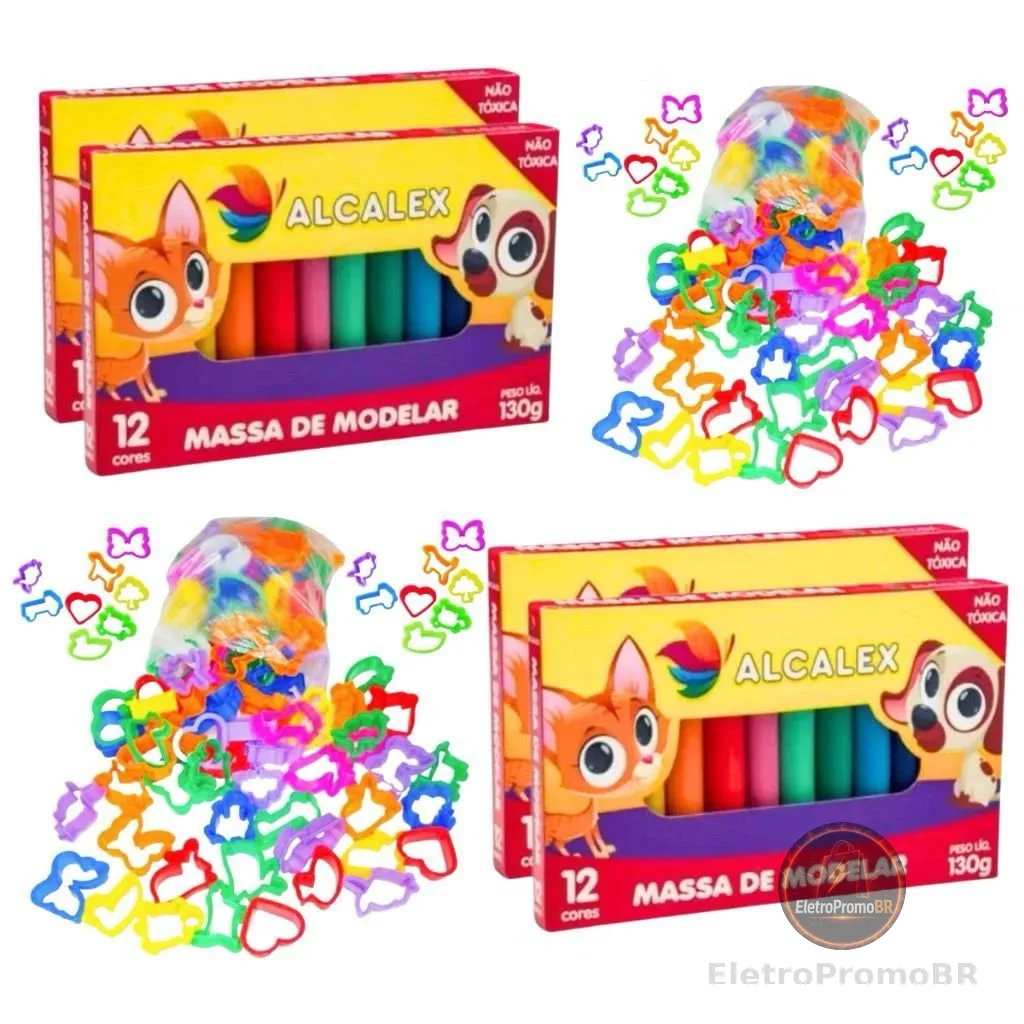 Kit 24 Massinha de Modelar + 25 Moldes Cortador Festa Aniversário Kit Lembracinha