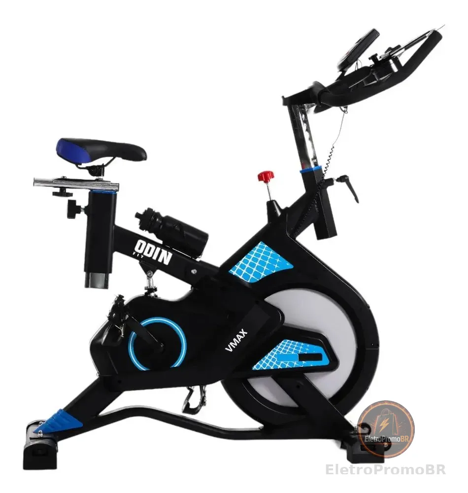 Bicicleta Ergométrica Spinning Mecanica 13kg Vmax Odin Fit Cor Preta e Azul