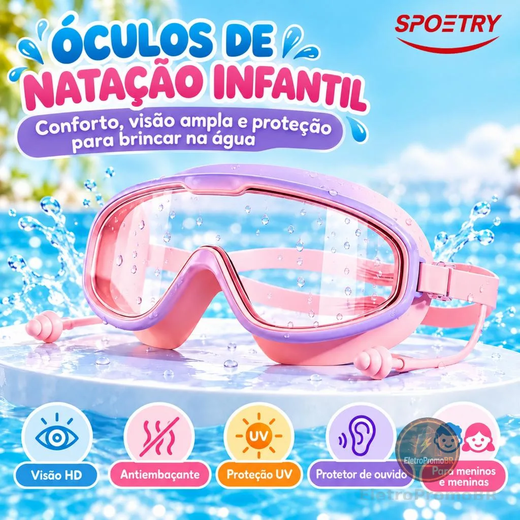 Óculos De Natação Infantis Com Protetor De À Prova D'água Antiembaçante E HD Para Meninos Meninas