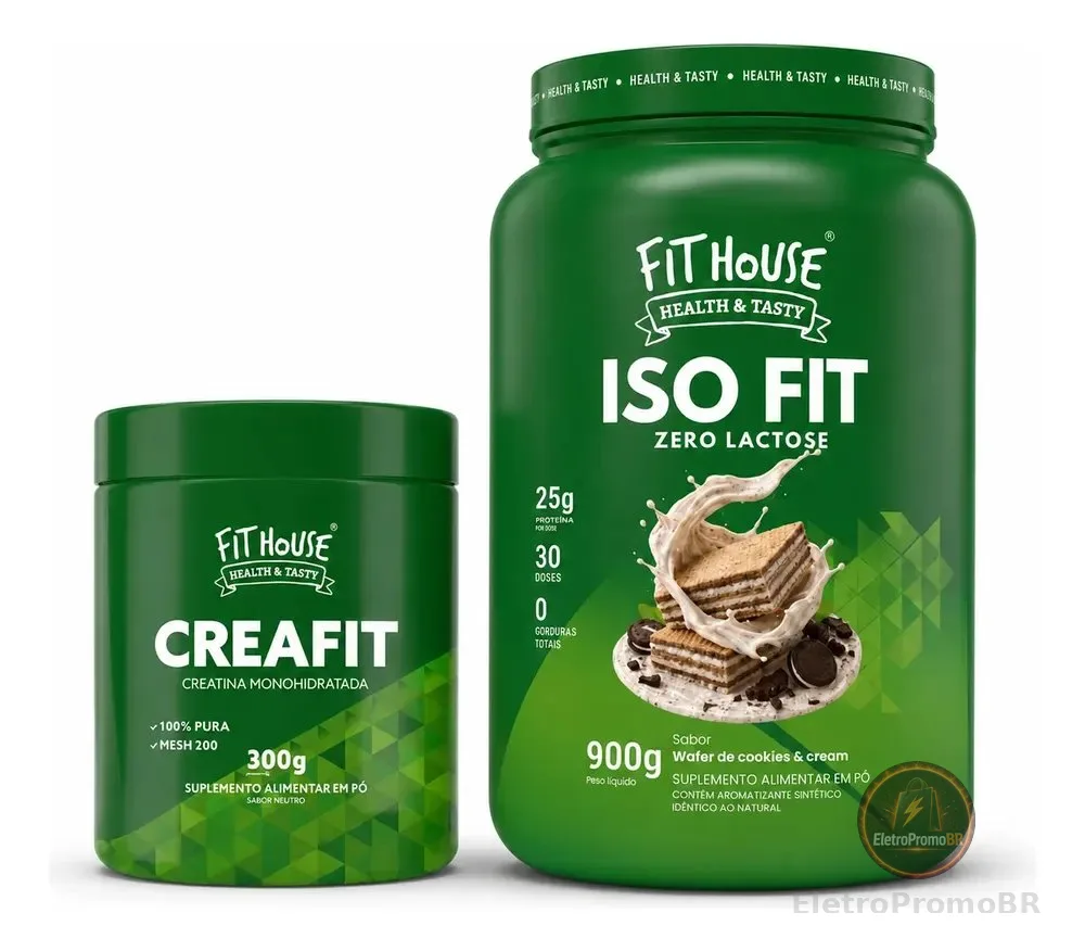 Kit Whey Protein Iso Fit 900g + Creatina Fit House 300g Variados Cookies
