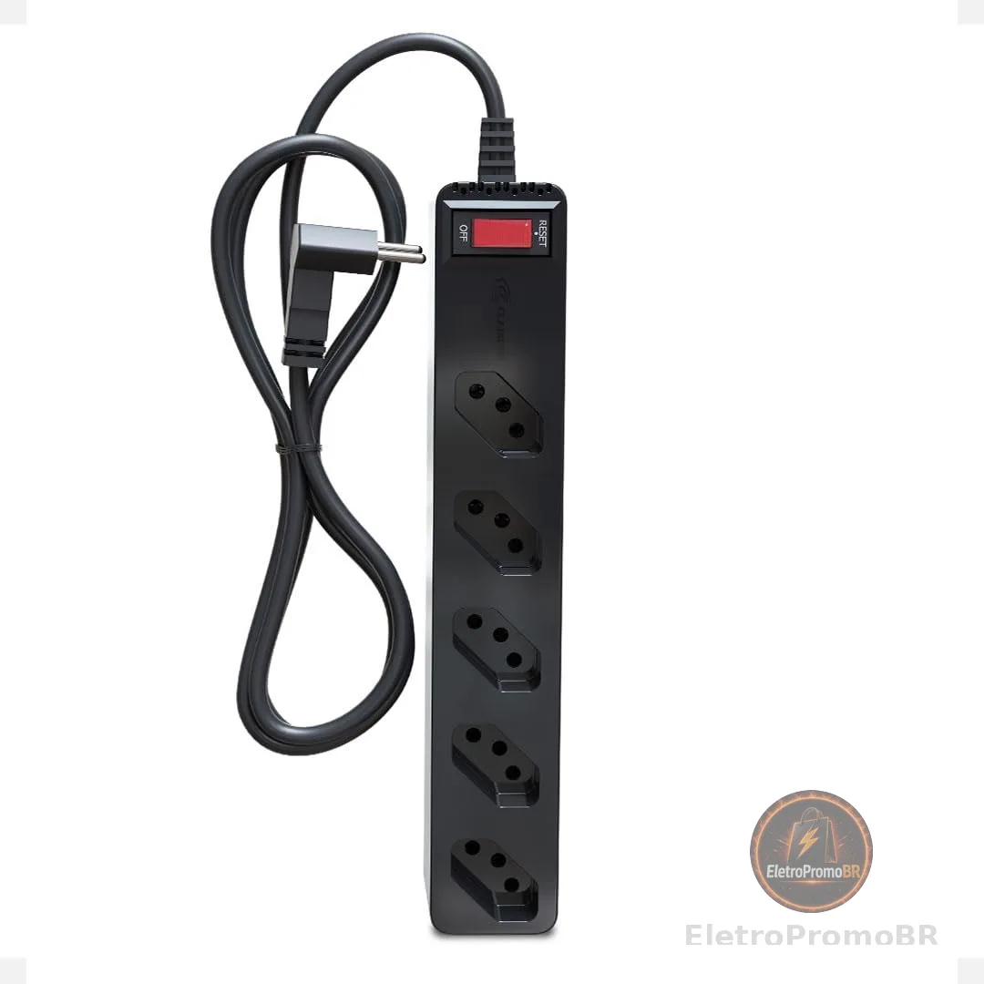 Filtro de linha com protetor contra surtos (DPS) - 127/220 volts - 10 amperes - 5 tomadas - 3 pinos - iCLAMPER Energia 5 - LCF - Preto