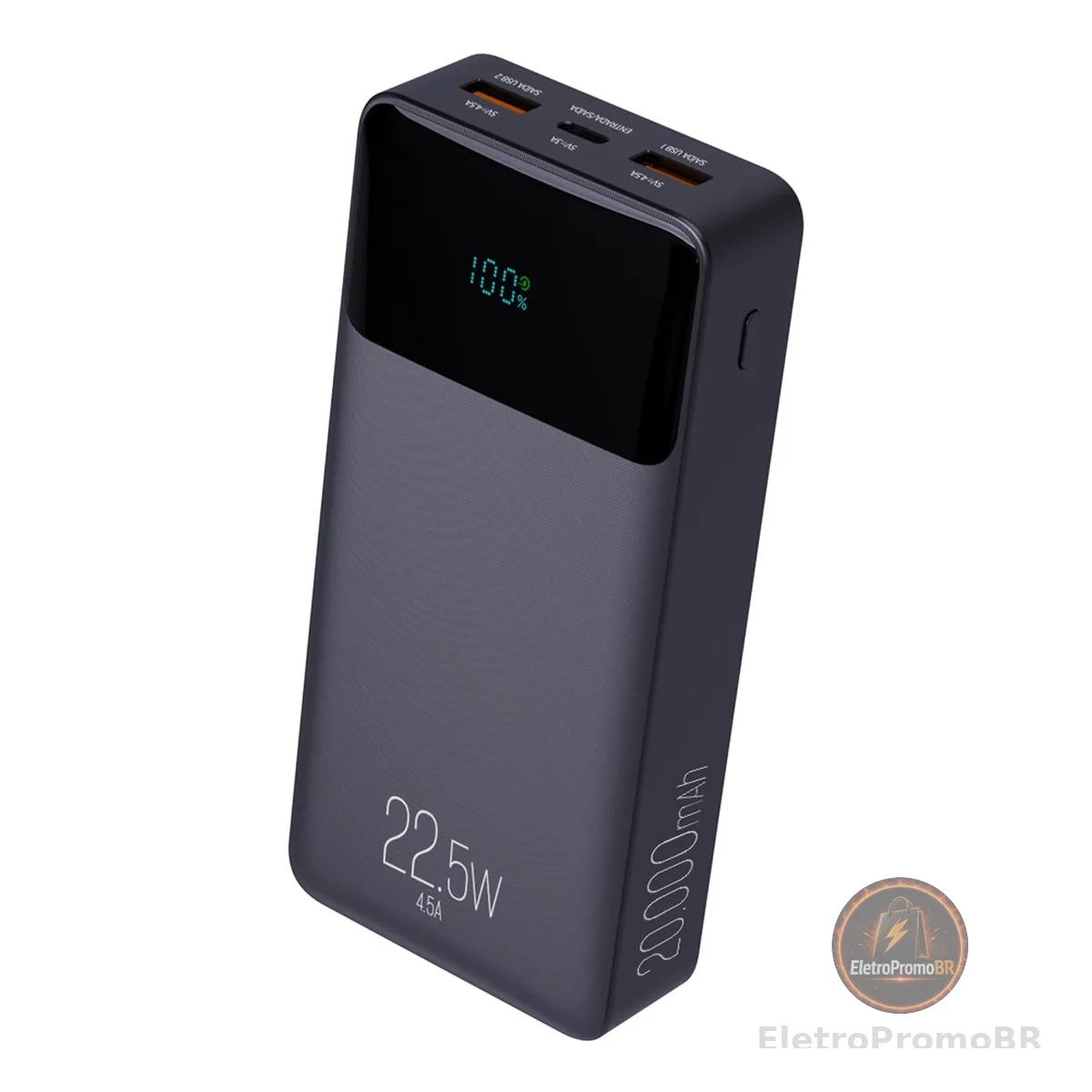 Power Bank Pro 20000mAH, Bateria Portátil Universal, Carga Rápida, Display Indicador, Entradas Micro USB e USB-C, 2 Portas USB-A, Preto, PB200BK, ELG
