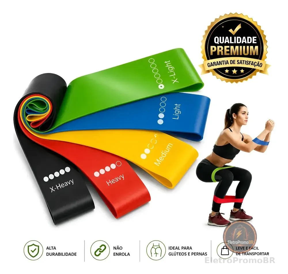 Kit 5 Faixa Elastica P/ Treino Extersor Super Band Academia