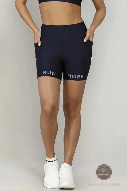 Bermuda Corrida Run More Baixa Pace Refletivos Bolsos Preta