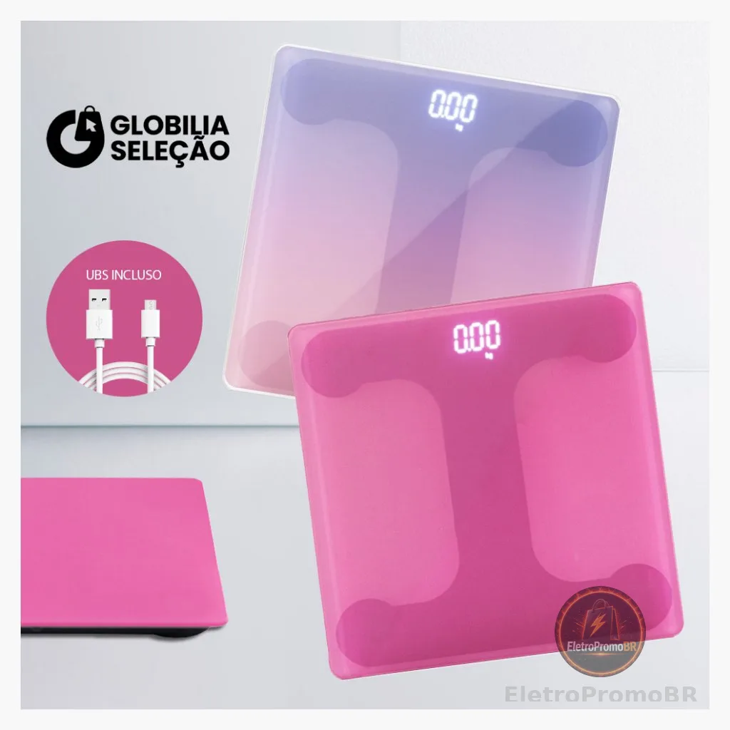 Balança de Peso Corporal Digital USB Balança Colorido de Banheiro de Banho com tela LED até 180KG com Pilha
