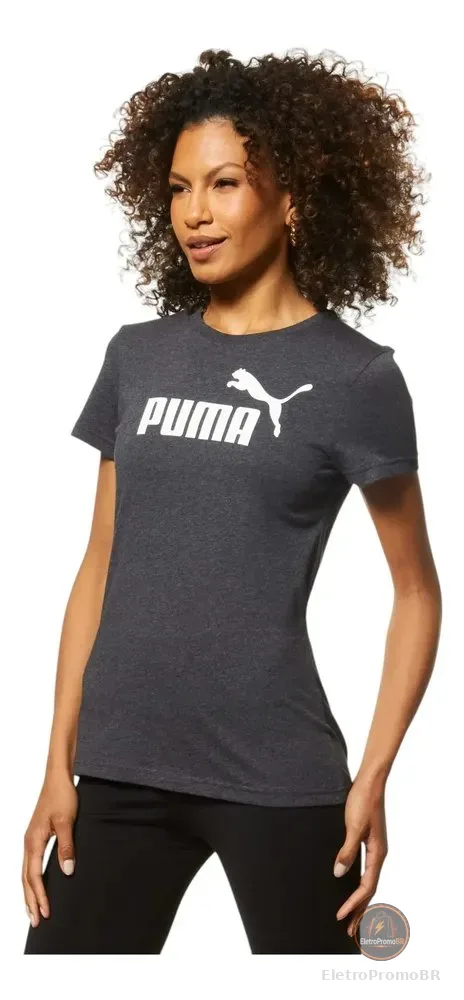Camiseta Feminina Ess No. 1 Logo Puma Cinza-escuro Geométrico M