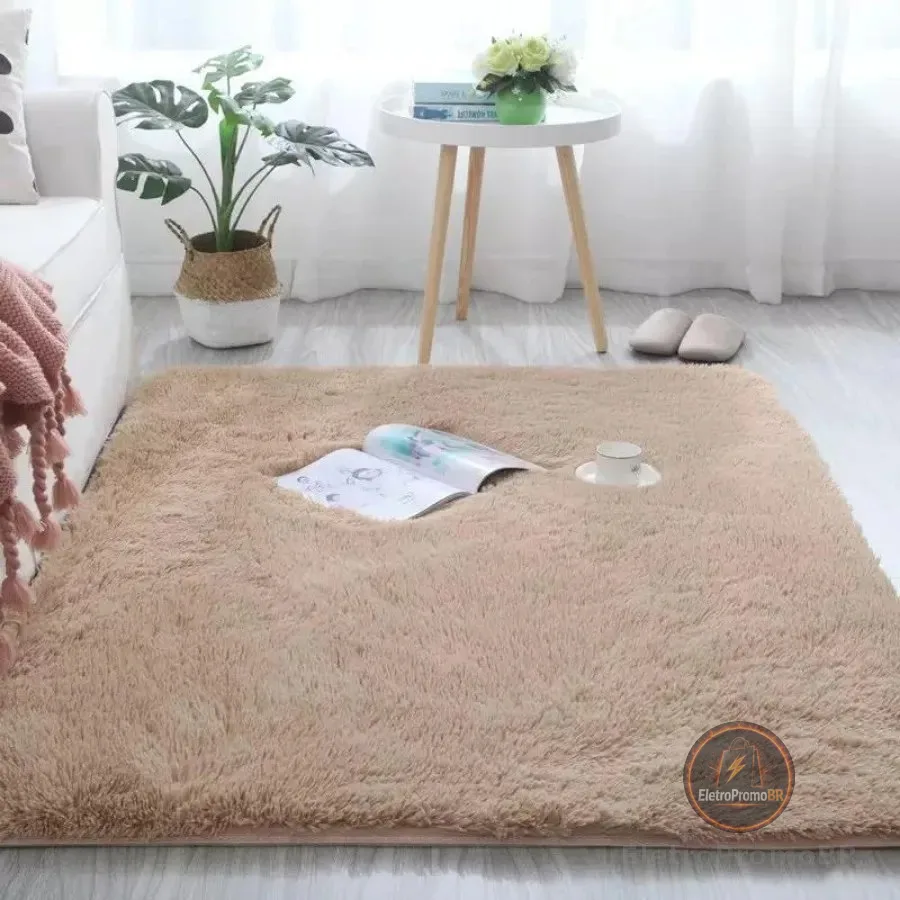 Tapete Carpete Sala Peludo Quarto Saldão 1,5x2 Luizatex Cor Bege Desenho do tecido Pelo Alto