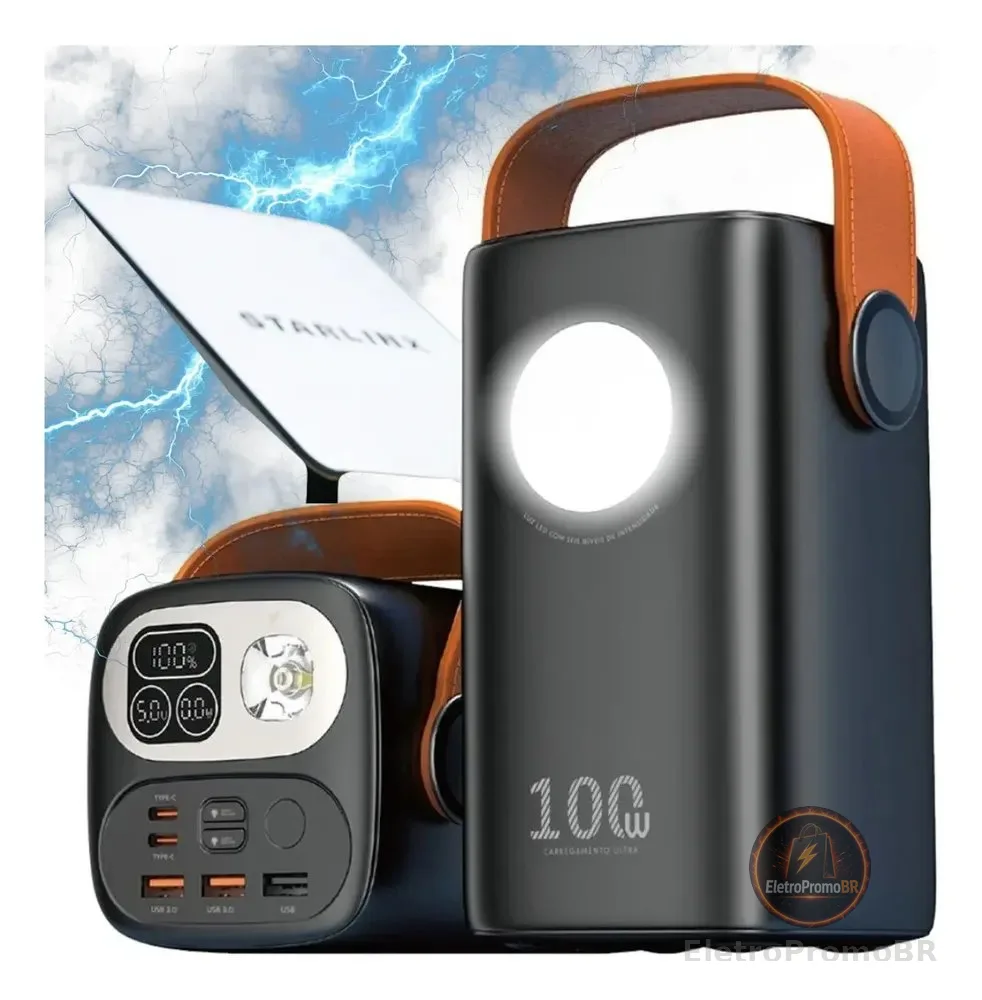 Power Bank 60.000mah 100w Para - Starlink Mini Ultra Rápido Carregador Portátil E Notebooks celulares computadores viagens trabalho home office proteções contra sobrecarga e curto-circuito Ice Coorel