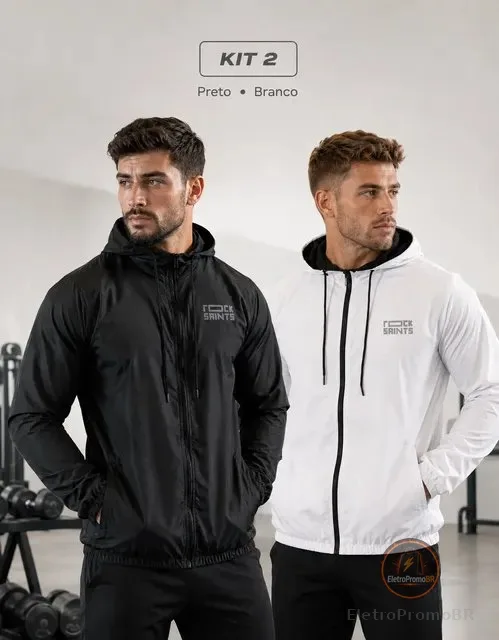 Kit 2 Jaquetas Corta Vento Rock Saints Liso Com Capuz