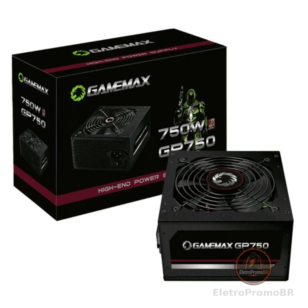 Fonte ATX Gamemax 750W GP750 com Cabo PFC Ativo 80 Plus Bronze Preto
