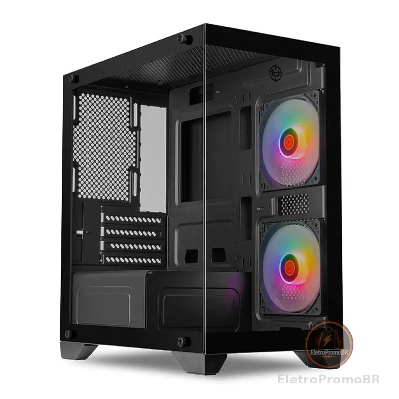 Gabinete Gamer TGT Gladiator, Rainbow, Mid-Tower, Lateral de Vidro, Com 2 Fans, Preto, TGT-GLD-BK