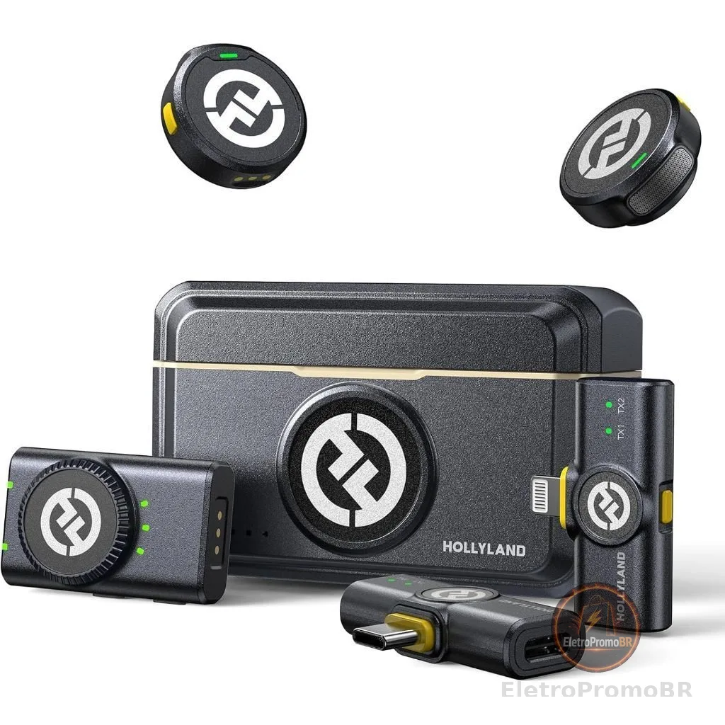 Microfone Lapela Bluetooth sem fio Hollyland Lark M2 Versão Lighting USB-C Câmera Combo Duo Original