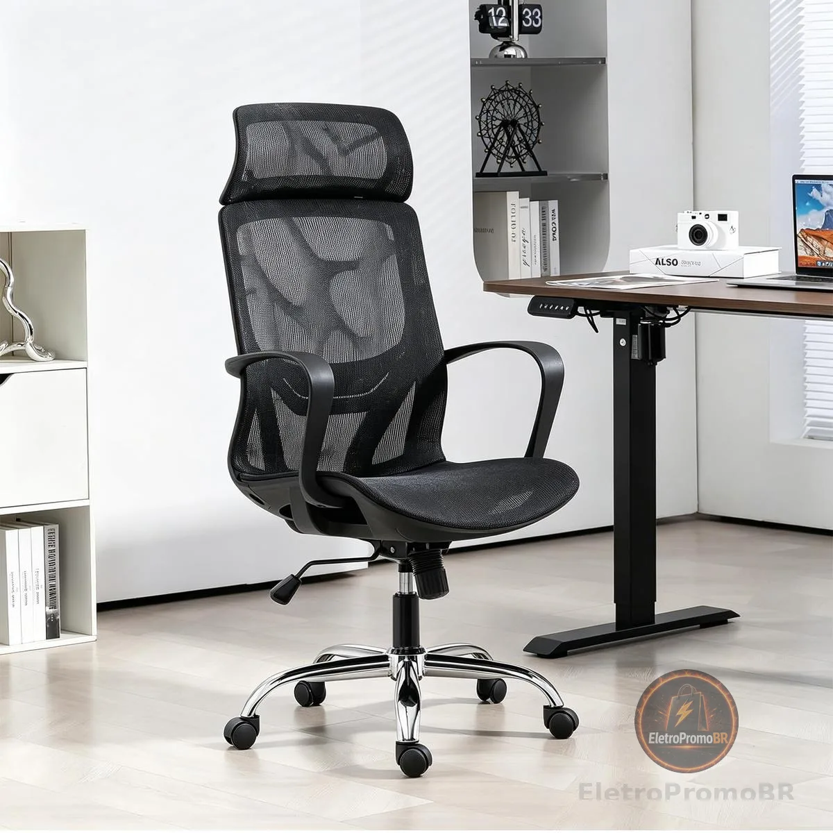 Cadeira de Escritório Ergonômica em Malha, Assento em Formato U, Altura Ajustável – Ideal para Escritório e Home Office (Preto)