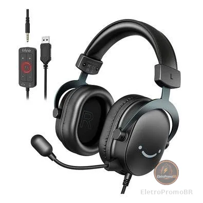 Headset Gamer Fifine H9, Som Surround 7.1, USB, Console e PC, Preto - H9