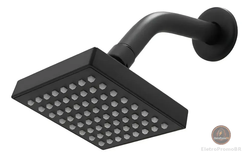 Ducha Quadrada Chuveiro Articulável Solar Gás Preto Fosco Cinza-escuro