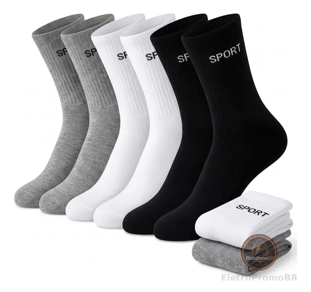 12 Pares De Meias Masculinas Cano Alto Grossa Algodão Oferta Sortido 36 Ao 44