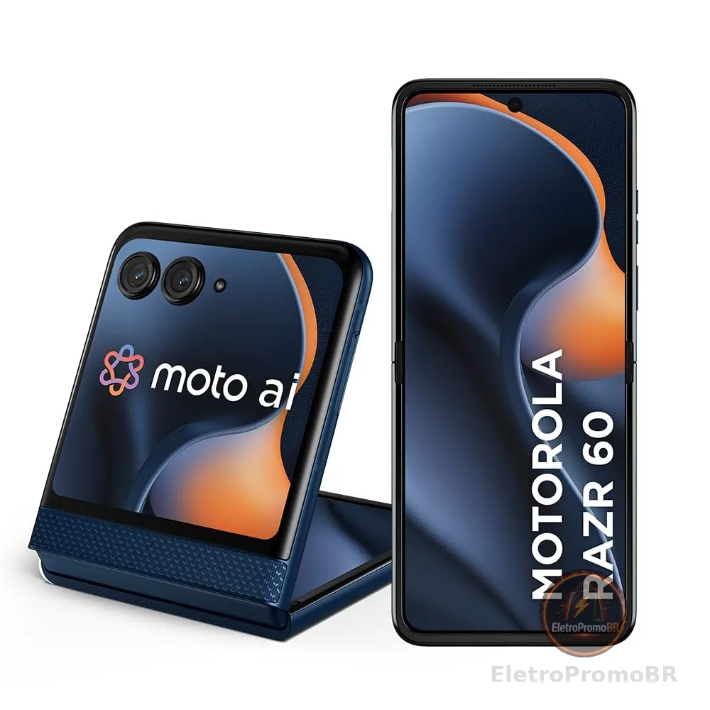 Smartphone Motorola Razr 60-256GB 12GB RAM+12GB Ram Boost Tela dobrável 6,9" pOLED e externa 3,6” Moto AI camera IP48 - Azul Marinho