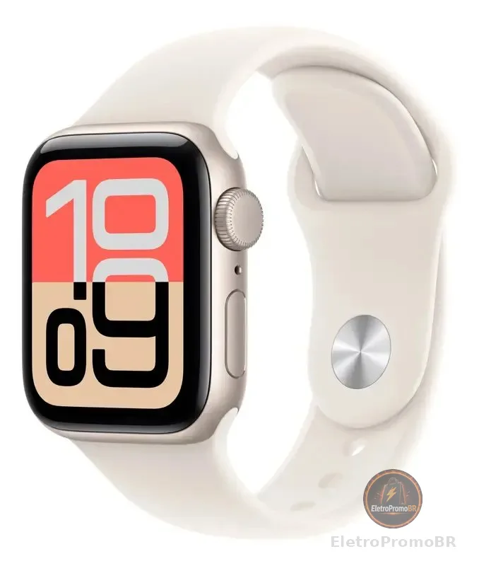 Apple Watch SE 3 GPS • Caixa estelar de alumínio – 40 mm • Pulseira esportiva estelar – P/M