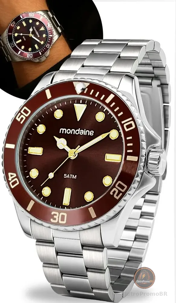 Relógio De Pulso Mondaine 32549g0mvne1 Com Corria De Aço Inoxidável Cor Prateado - Fondo Marrom