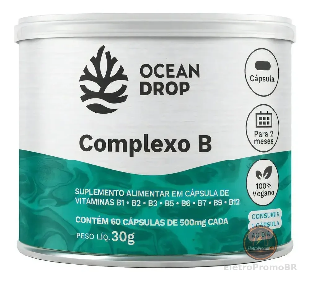 B1,B2,B3,B5,B6,B7,B9,B12 Ocean DROP COMPLEXO B - 8 Vitaminas em cápsula Sem sabor de 60 un