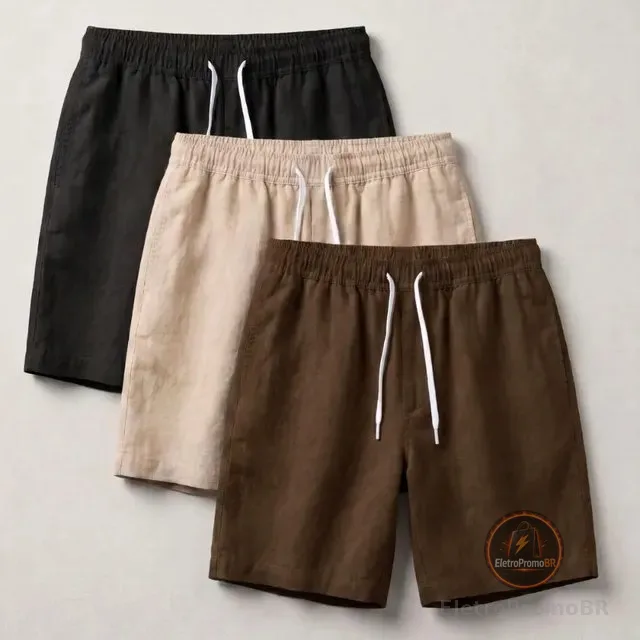Kit 3 Short Mauricinho Linho Masculino Bermuda Verão Praia