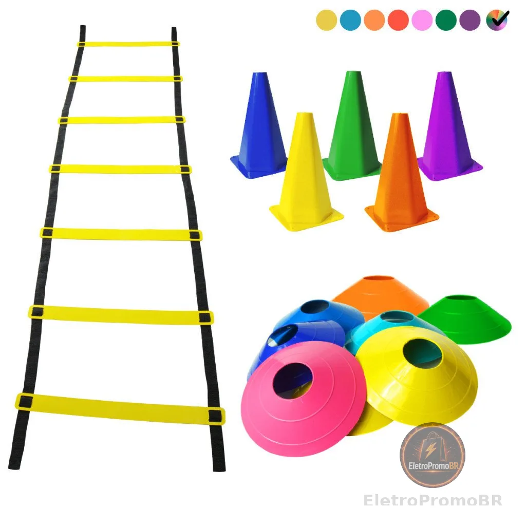 Kit Funcional Agilidade  5 Chapéus + 5 Cones e Escada