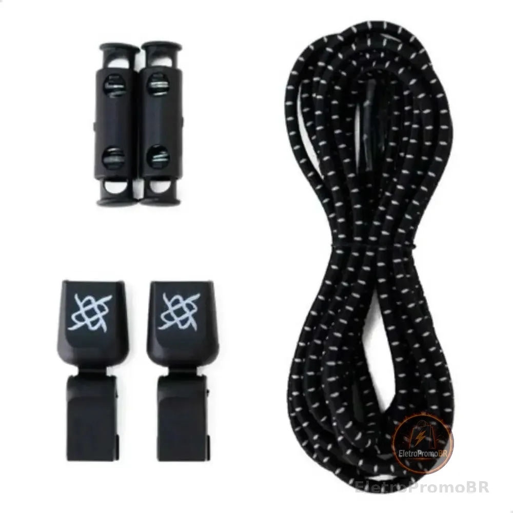 Cadarço Elástico Hupi Laces Preto Risca Prata