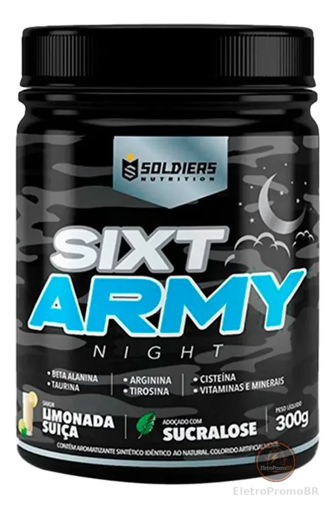 Pré-treino Sixt Army Night 300g Workout Termogênico Sabor Limonada Suíça Soldiers Nutrition Energia Foco Treino