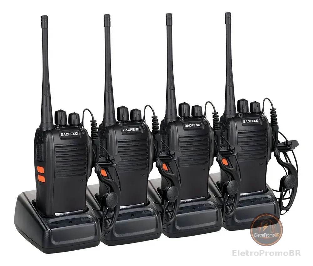 Kit 4 Radios Baofeng Comunicador Frequencia Profissional 16 Canais Cor Preto BF-777S