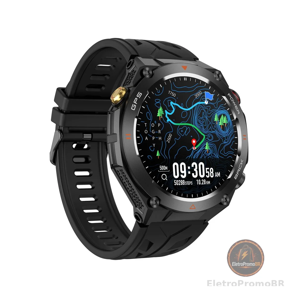 Smartwatch GPS Ultra Fino Chamada Bluetooth IA 1.45” 412 * 412 Esportivo 107 Modos Relógio Inteligente, FB052 Preto