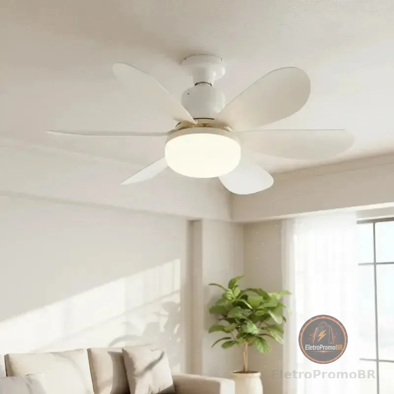Lâmpada Ventilador De Teto  Hélices Controle Remoto Luz Mudo Branco 127/220v Plástico 5