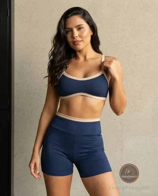 Conjunto Fitness Treino Top Shorts Bolso Zero Transparencia