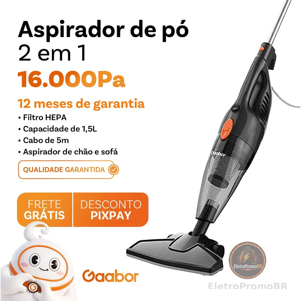 Gaabor Aspirador de Pó Portátil 2 em 1 com Fio e Haste Pressão de Sucção Forte 16000Pa Dust Off GVCW-M15A