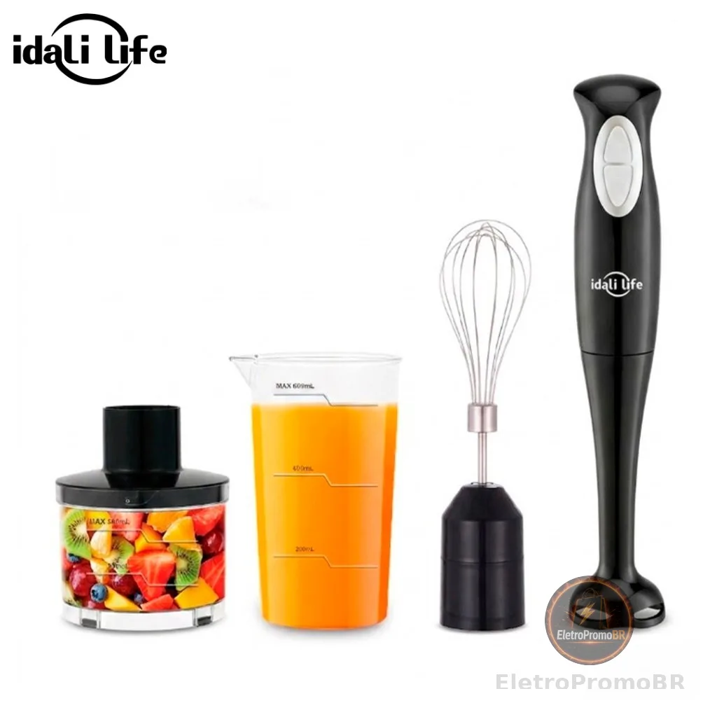 Mixer de Mão 3 em 1 300W 127v  Inox com Batedor de Ovos Triturador Misturador IDALI LIFE